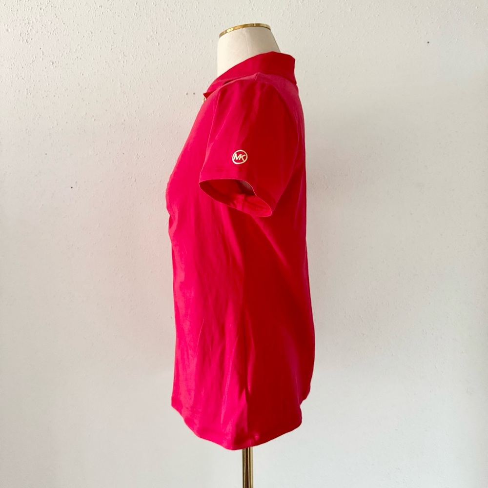 MICHAEL KORS Half Zip Short Sleeve Polo Top Shirt Women's Size Medium Red Logo M - Picture 4 of 6